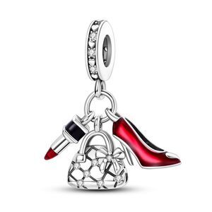 Red Lipstick, High Heel & Purse Dangle Charm – S925 Sterling Silver